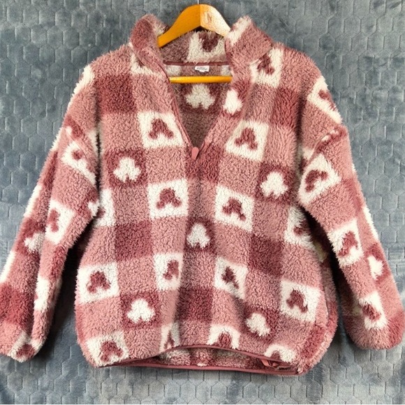 Disney Sweaters - Disney‎ Minnie Mouse Sherpa Fleece Sweater 1/4 Zip Mauve White size Large